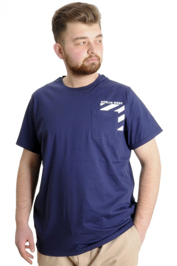 Mode XL Büyük Beden Erkek T-shirt PRINT 23203 İndigo - 2