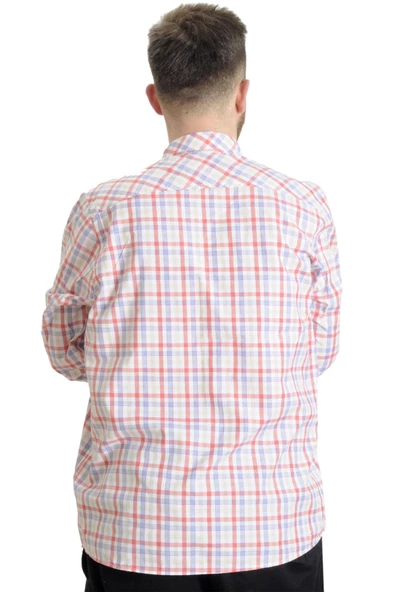 Mode XL Büyük Beden Erkek Gömlek Ekose Uzun Kollu 23300 Su Yeşili - 4