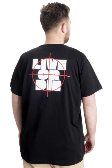Mode XL Büyük Beden Erkek T-shirt LIVE OR DIE 23124 Siyah - 2