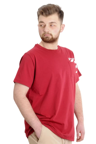 Mode XL Büyük Beden Erkek T-shirt PRINT 23203 Bordo - 3