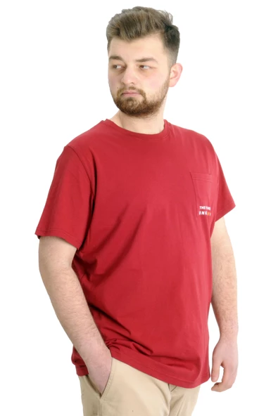 Mode XL Büyük Beden Erkek T-shirt FUTURE 23200 Bordo - Resim 3
