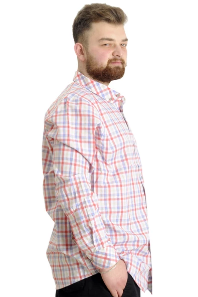 Mode XL Büyük Beden Erkek Gömlek Ekose Uzun Kollu 23300 Su Yeşili - 3