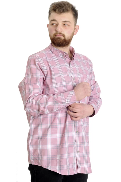 Mode XL Büyük Beden Erkek Gömlek Ekose Uzun Kollu 23300 Kızıl - 3