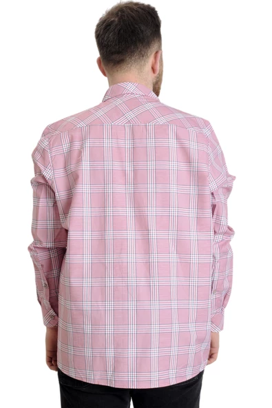 Mode XL Büyük Beden Erkek Gömlek Ekose Uzun Kollu 23300 Kızıl - 4