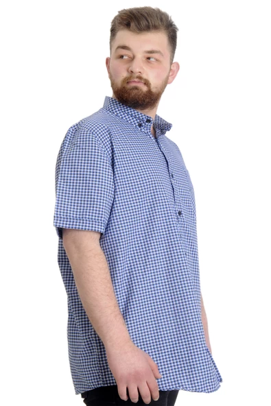 Mode XL Büyük Beden Erkek Gömlek Ekose Kısa Kollu 23301 Siyah - 3