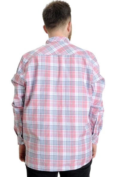 Mode XL Büyük Beden Erkek Gömlek Ekose Uzun Kollu 23300 Koyu Pembe - 4