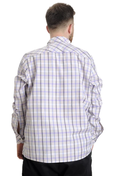 Mode XL Büyük Beden Erkek Gömlek Ekose Uzun Kollu 23300 Karamel - 4