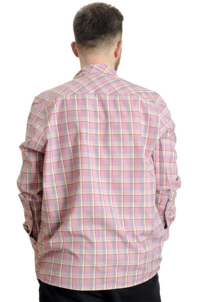 Mode XL Büyük Beden Erkek Gömlek Ekose Uzun Kollu 23300 Koyu Bordo - 4