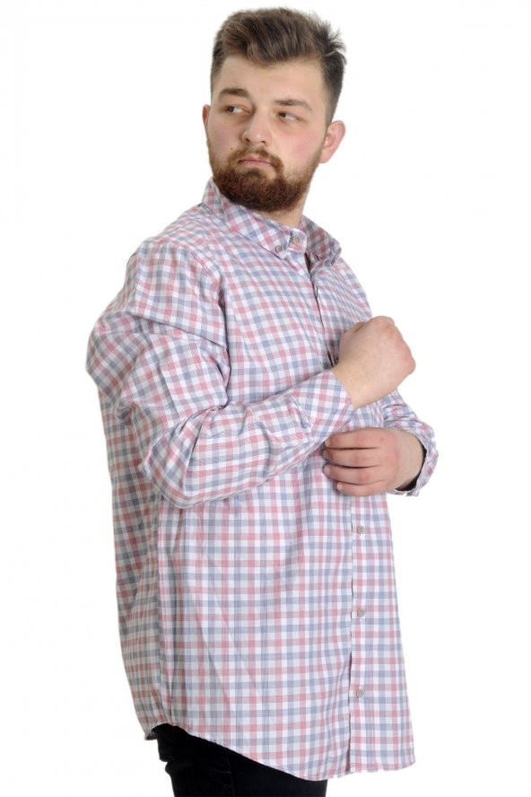 Mode XL Büyük Beden Erkek Gömlek Ekose Uzun Kollu 23300 Kırık Beyaz - 2