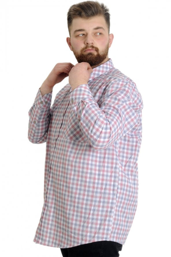 Mode XL Büyük Beden Erkek Gömlek Ekose Uzun Kollu 23300 Kırık Beyaz - 3