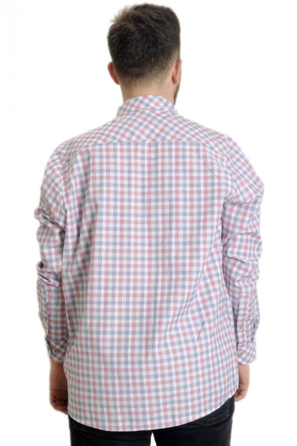 Mode XL Büyük Beden Erkek Gömlek Ekose Uzun Kollu 23300 Kırık Beyaz - 4