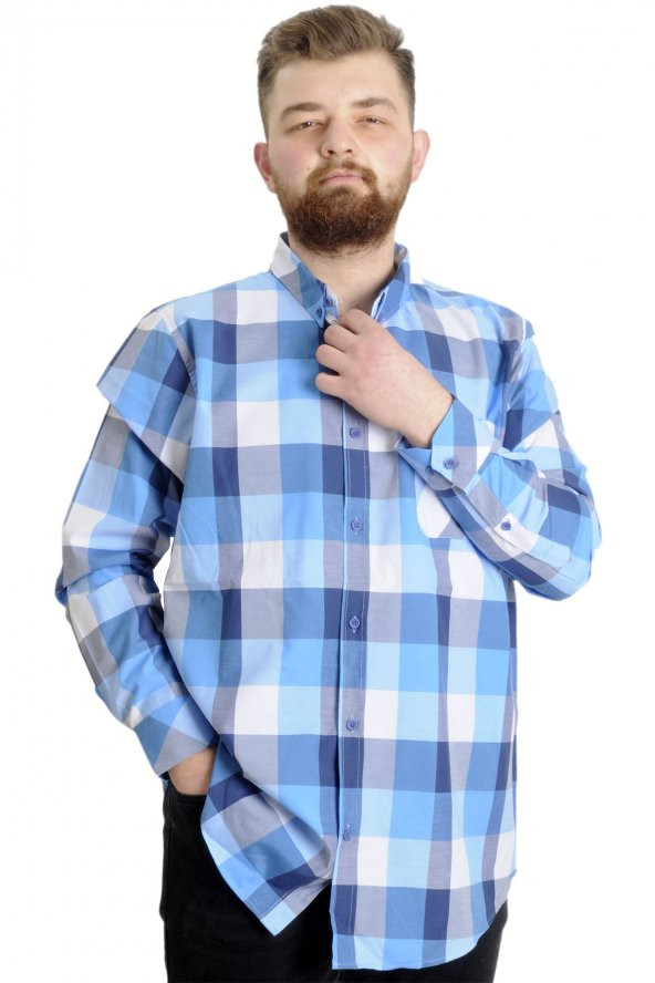 Mode XL Büyük Beden Erkek Gömlek Ekose Uzun Kollu 23300 Antramelanj