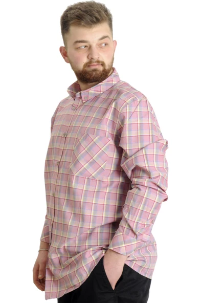 Mode XL Büyük Beden Erkek Gömlek Ekose Uzun Kollu 23300 Koyu Bordo - 2