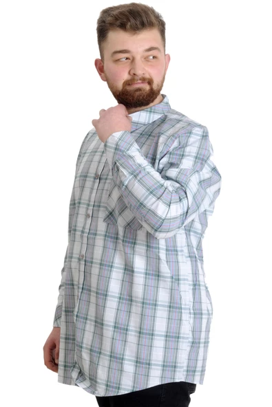 Mode XL Büyük Beden Erkek Gömlek Ekose Uzun Kollu 23300 Koyu Haki - 2