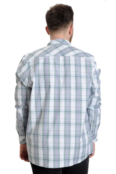 Mode XL Büyük Beden Erkek Gömlek Ekose Uzun Kollu 23300 Koyu Haki - 4