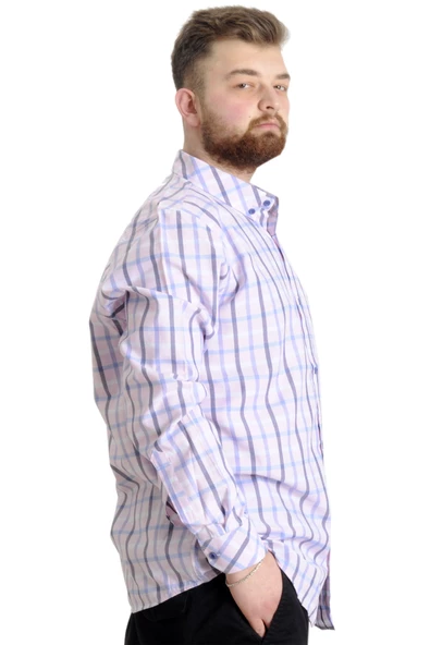 Mode XL Büyük Beden Erkek Gömlek Ekose Uzun Kollu 23300 Krem - 3