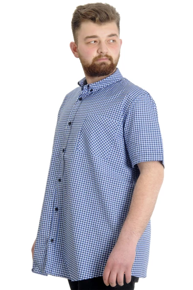 Mode XL Büyük Beden Erkek Gömlek Ekose Kısa Kollu 23301 Siyah - 2