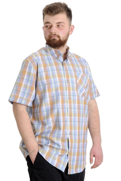 Mode XL Büyük Beden Erkek Gömlek Ekose Kısa Kollu 23301 Yeşil - 2