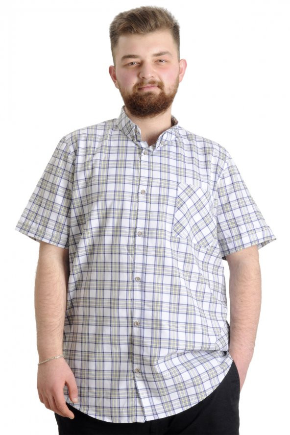 Mode XL Büyük Beden Erkek Gömlek Ekose Kısa Kollu 23301 Hardal
