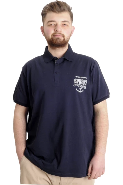 Mode XL Büyük Beden Erkek T-shirt Polo INDUSTRY 23316 Lacivert ürün görseli 1