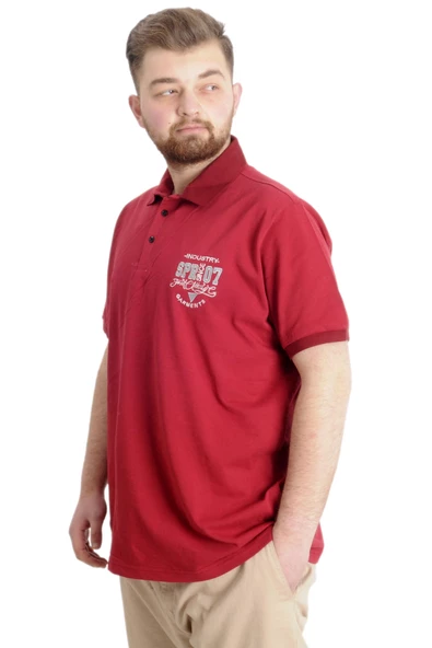 Mode XL Büyük Beden Erkek T-shirt Polo INDUSTRY 23316 Bordo - 2