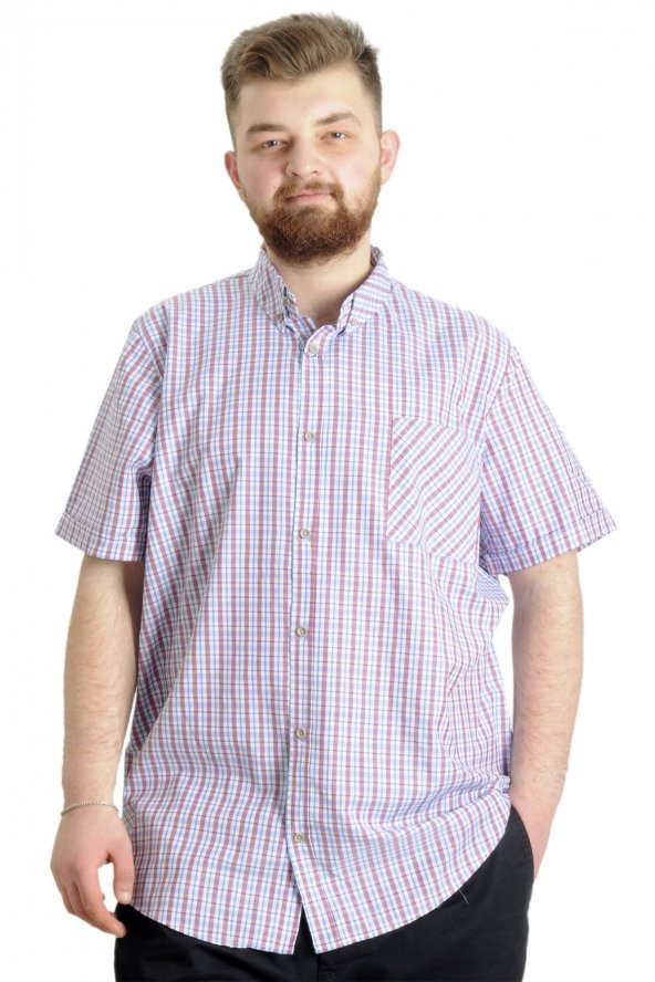 Mode XL Büyük Beden Erkek Gömlek Ekose Kısa Kollu 23301 Açık Mavi