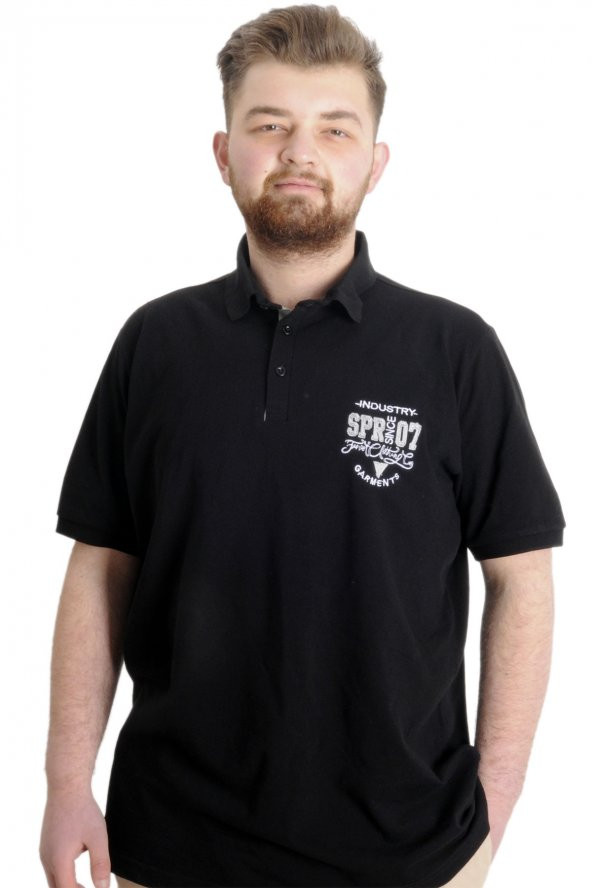 Mode XL Büyük Beden Erkek T-shirt Polo INDUSTRY 23316 Siyah