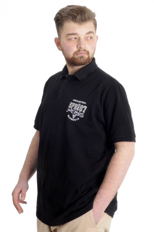 Mode XL Büyük Beden Erkek T-shirt Polo INDUSTRY 23316 Siyah - 2