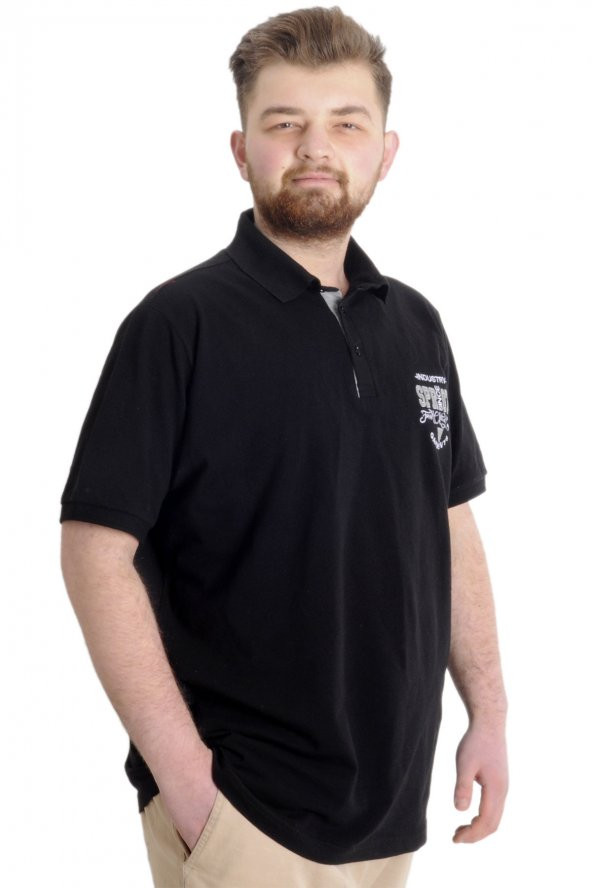 Mode XL Büyük Beden Erkek T-shirt Polo INDUSTRY 23316 Siyah - 3