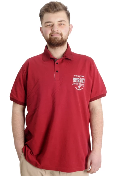 Mode XL Büyük Beden Erkek T-shirt Polo INDUSTRY 23316 Bordo - 1
