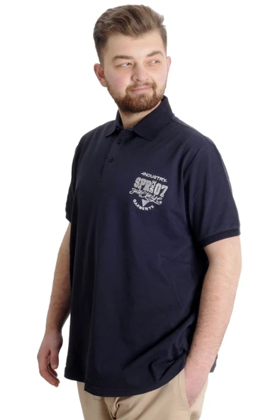 Mode XL Büyük Beden Erkek T-shirt Polo INDUSTRY 23316 Lacivert - Resim 2