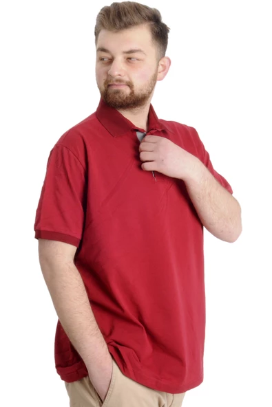 Mode XL Büyük Beden Erkek T-shirt Polo INDUSTRY 23316 Bordo - 3
