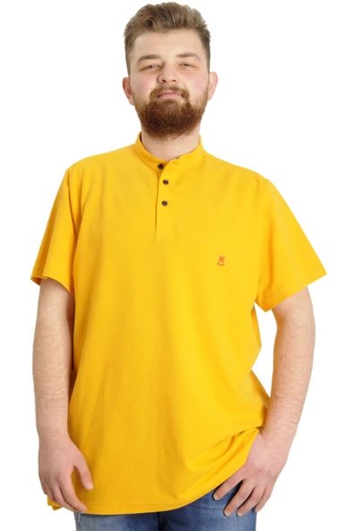 Mode XL Büyük Beden Erkek T-shirt Hakim Yaka MD LOGO 22326 Hardal ürün görseli 1