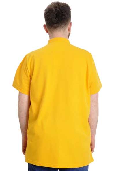 Mode XL Büyük Beden Erkek T-shirt Hakim Yaka MD LOGO 22326 Hardal - Resim 4