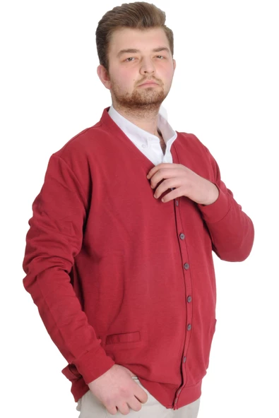 Mode XL Büyük Beden Erkek Hırka Düğmeli DOUBLE FACE 20551 Bordo - 2