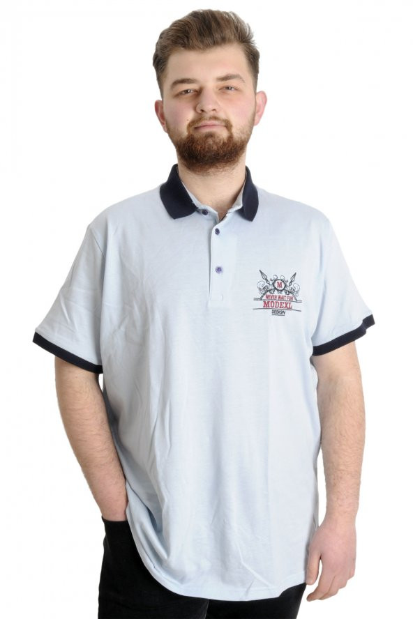 Mode XL Büyük Beden Erkek T-shirt Polo DESING MX 22346 Mavi