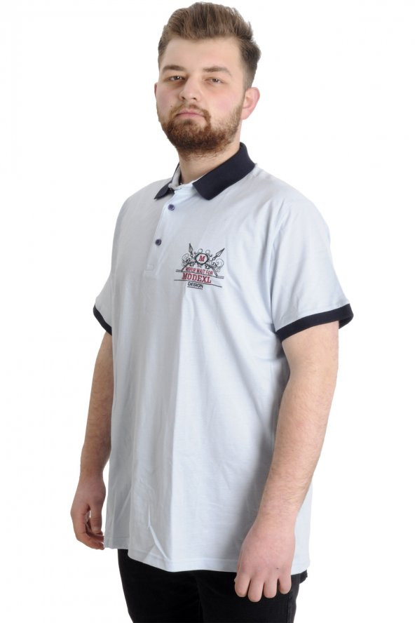 Mode XL Büyük Beden Erkek T-shirt Polo DESING MX 22346 Mavi - 2