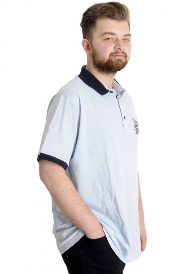 Mode XL Büyük Beden Erkek T-shirt Polo DESING MX 22346 Mavi - 3