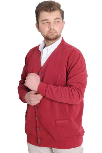 Mode XL Büyük Beden Erkek Hırka Düğmeli DOUBLE FACE 20551 Bordo - 3