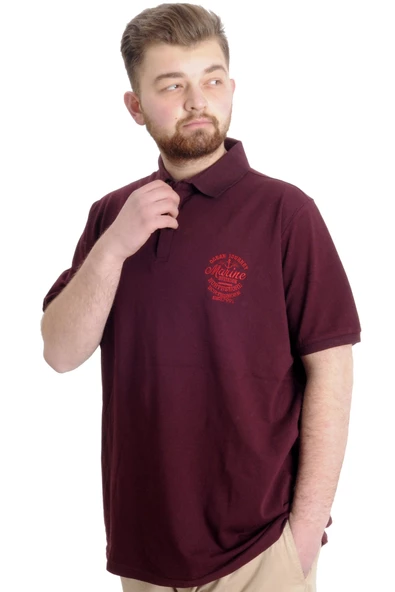 Mode XL Büyük Beden Erkek T-shirt Polo OCEAN JOURNEY 23319 Mürdüm - 2