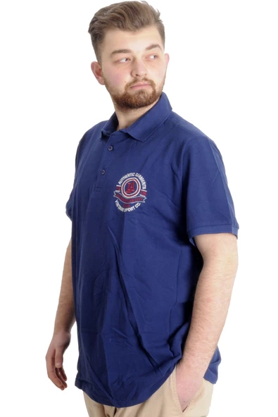 Mode XL Büyük Beden Erkek T-shirt Polo LOS ANGELES 22347 İndigo - 2