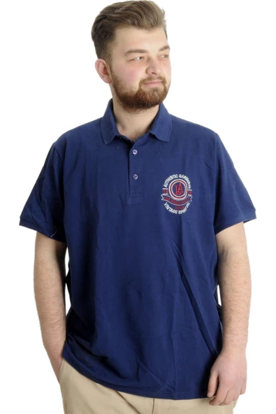 Mode XL Büyük Beden Erkek T-shirt Polo LOS ANGELES 22347 İndigo