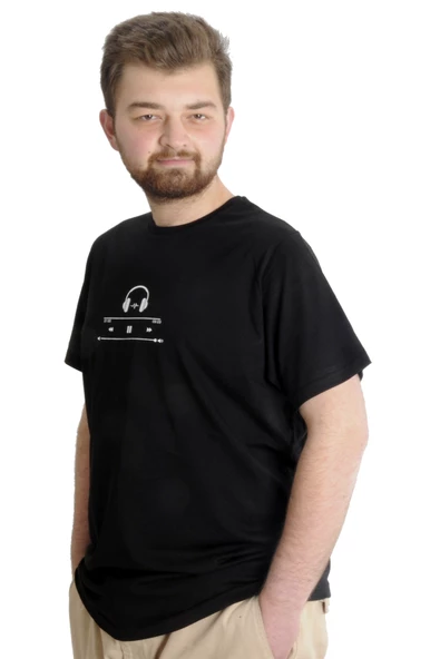 Mode XL Büyük Beden Erkek T-shirt HEADSET 23101 Siyah - 2