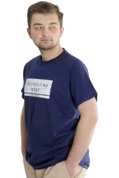 Mode XL Büyük Beden Erkek T-shirt INTERESTING IDEAS 23103 İndigo - 3