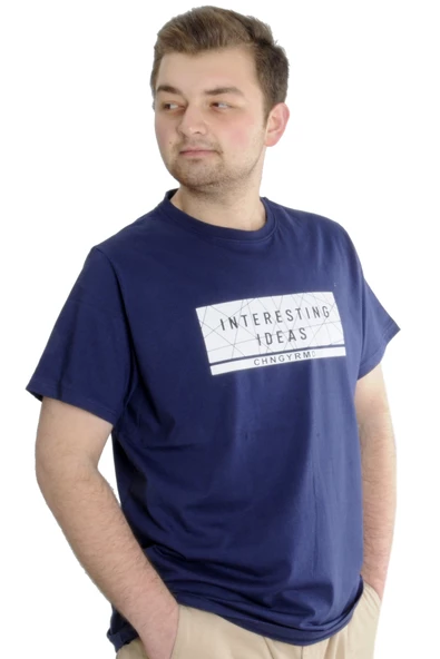 Mode XL Büyük Beden Erkek T-shirt INTERESTING IDEAS 23103 İndigo - 2