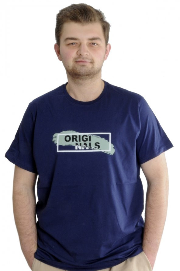 Mode XL Büyük Beden Erkek T-shirt ORIGINALS 23102 İndigo