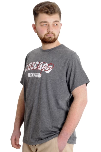 Mode XL Büyük Beden Erkek T-shirt CHICAGO 23105 Antramelanj - 2