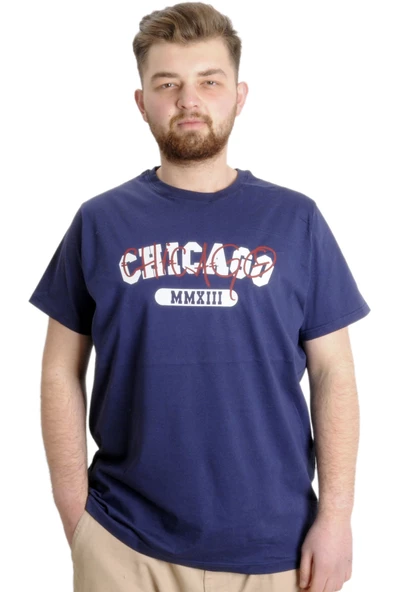Mode XL Büyük Beden Erkek T-shirt CHICAGO 23105 İndigo ürün görseli