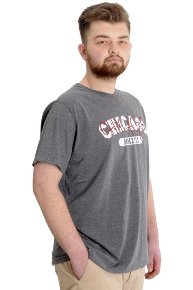 Mode XL Büyük Beden Erkek T-shirt CHICAGO 23105 Antramelanj - 3