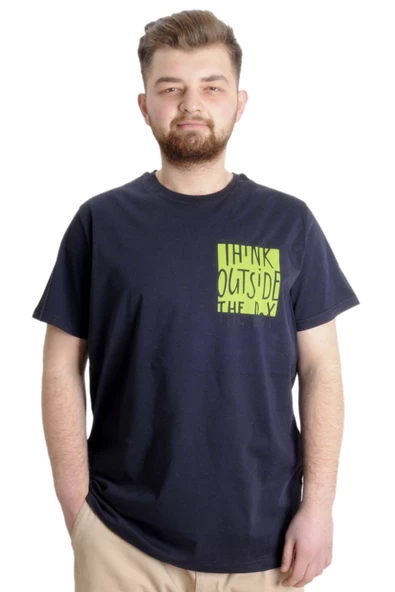 Mode XL Büyük Beden Erkek T-shirt OUTSIDE 23106 Lacivert ürün görseli